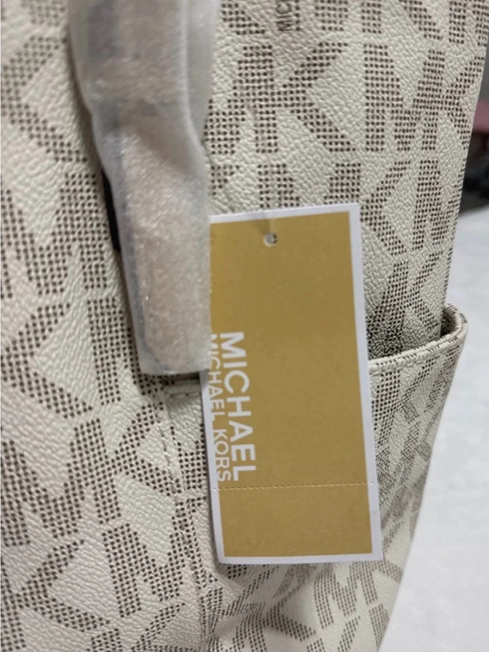 NWT Michael Kors Cream and Taupe Logo Tote with Gold Charm